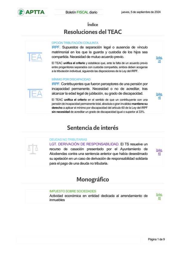 Boletín fiscal 05/09/2024