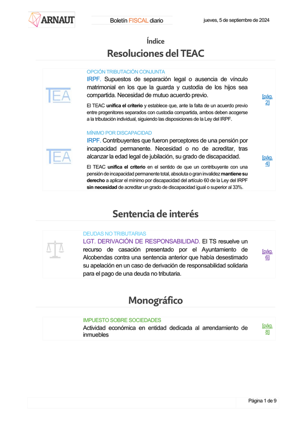 Boletín fiscal 05/09/2024