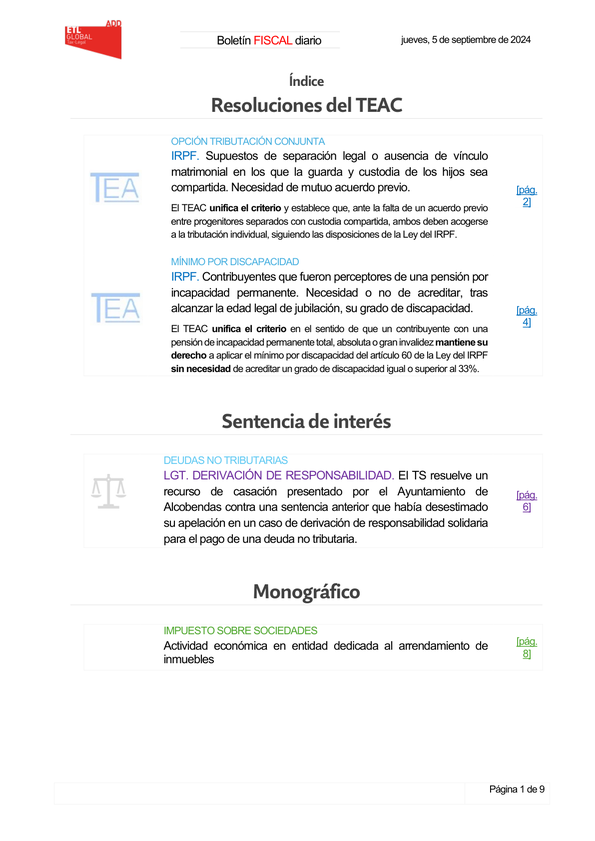 Boletín fiscal 05/09/2024