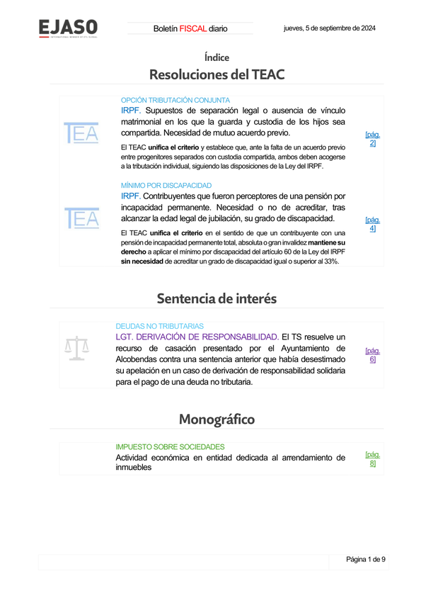Boletín fiscal 05/09/2024