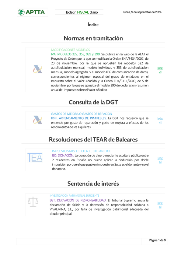 Boletín fiscal 09/09/2024