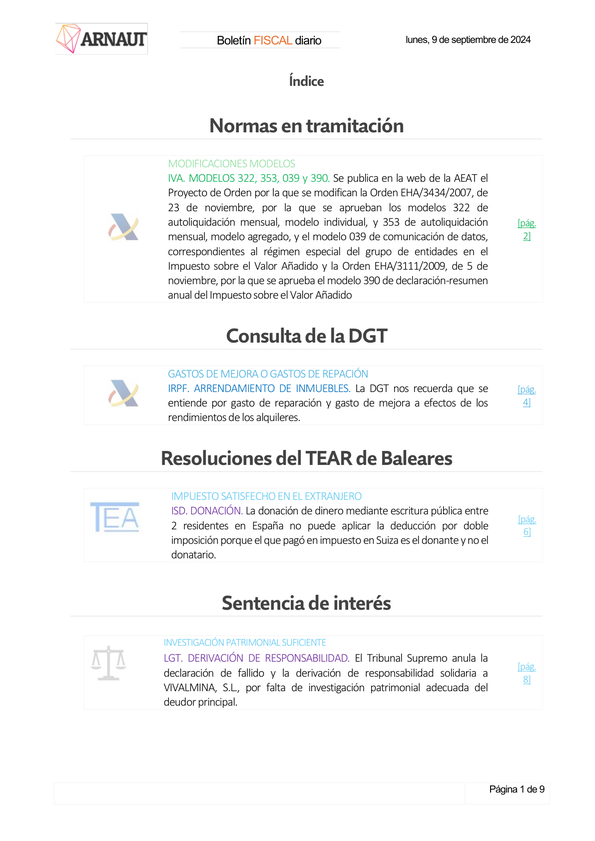 Boletín fiscal 09/09/2024
