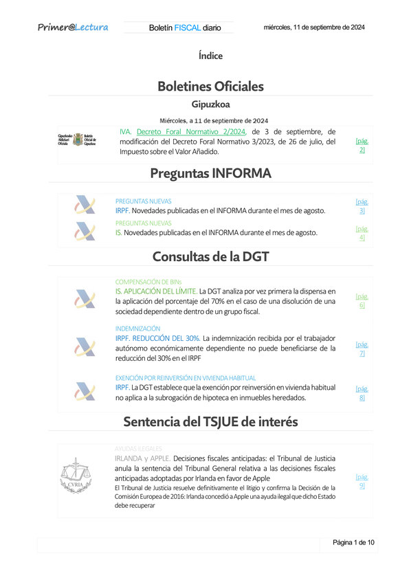 Boletín fiscal 11/09/2024