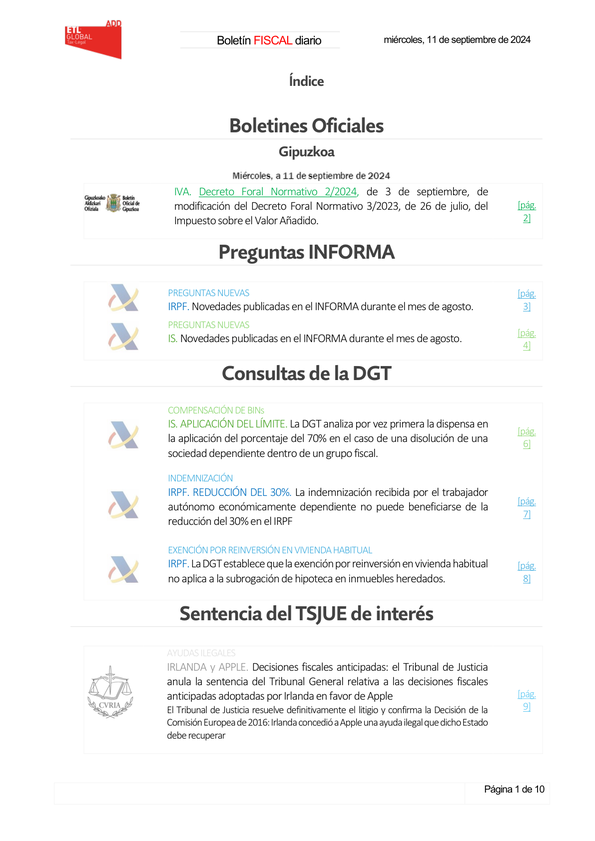 Boletín fiscal 11/09/2024