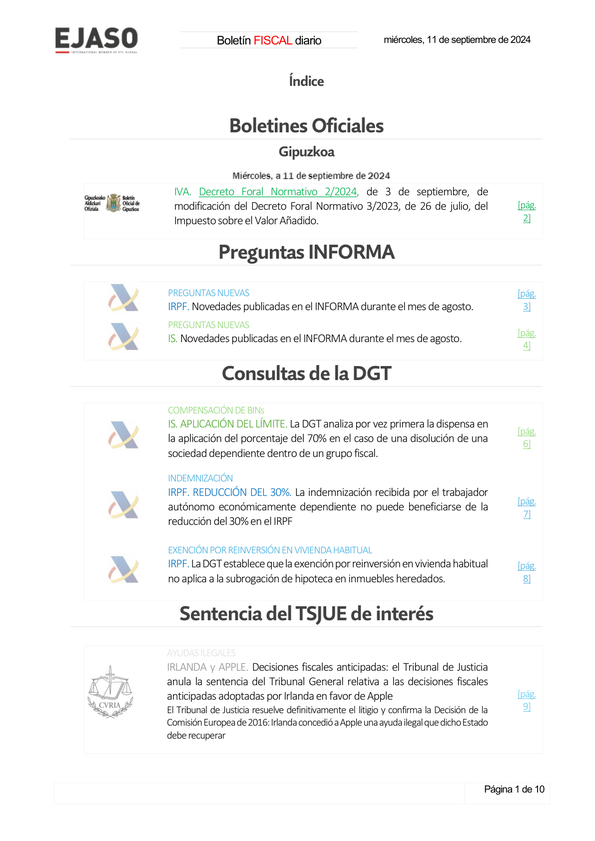 Boletín fiscal 11/09/2024