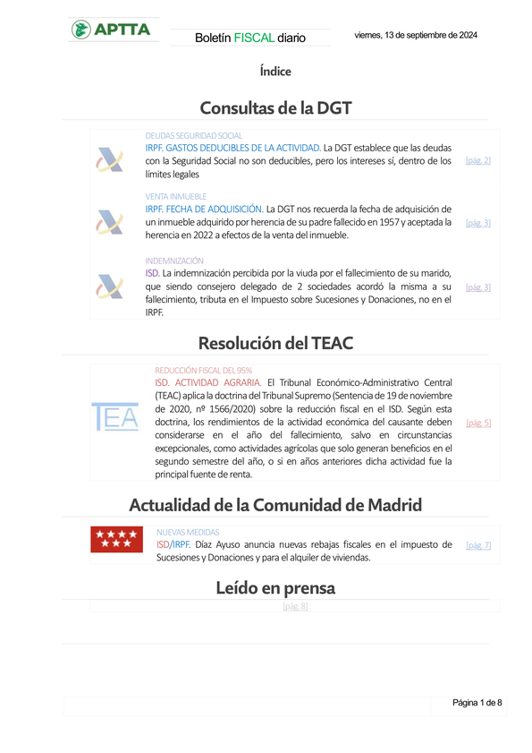 Boletín fiscal 13/09/2024