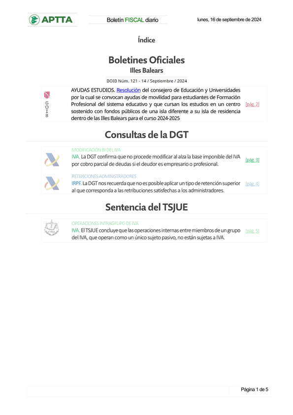 Boletín fiscal 16/09/2024
