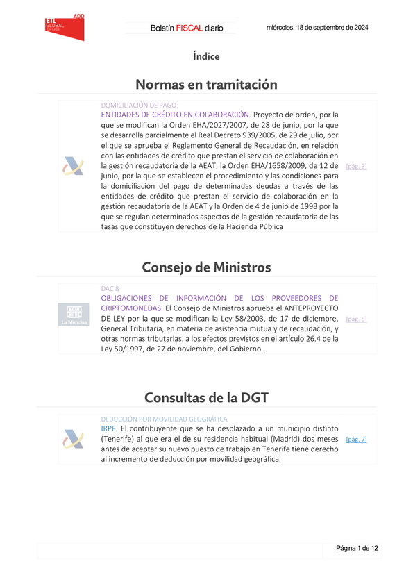Boletín fiscal 18/09/2024