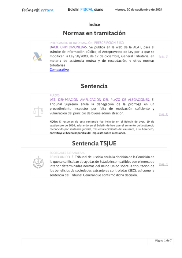 Boletín fiscal 20/09/2024