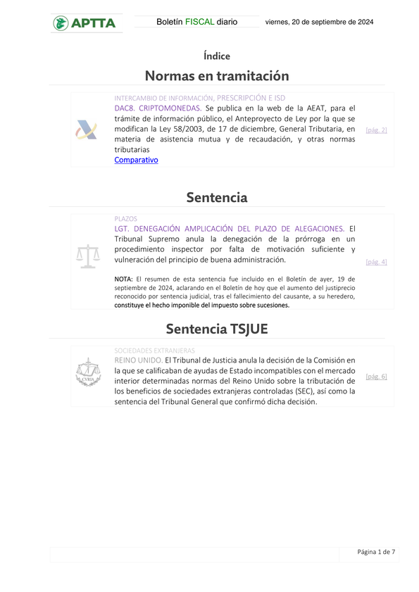 Boletín fiscal 20/09/2024