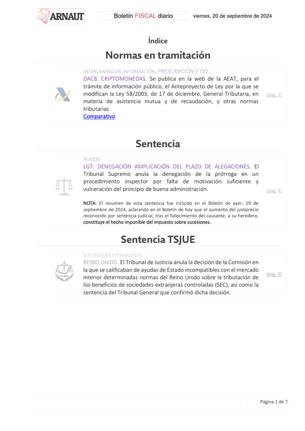 Boletín fiscal 20/09/2024