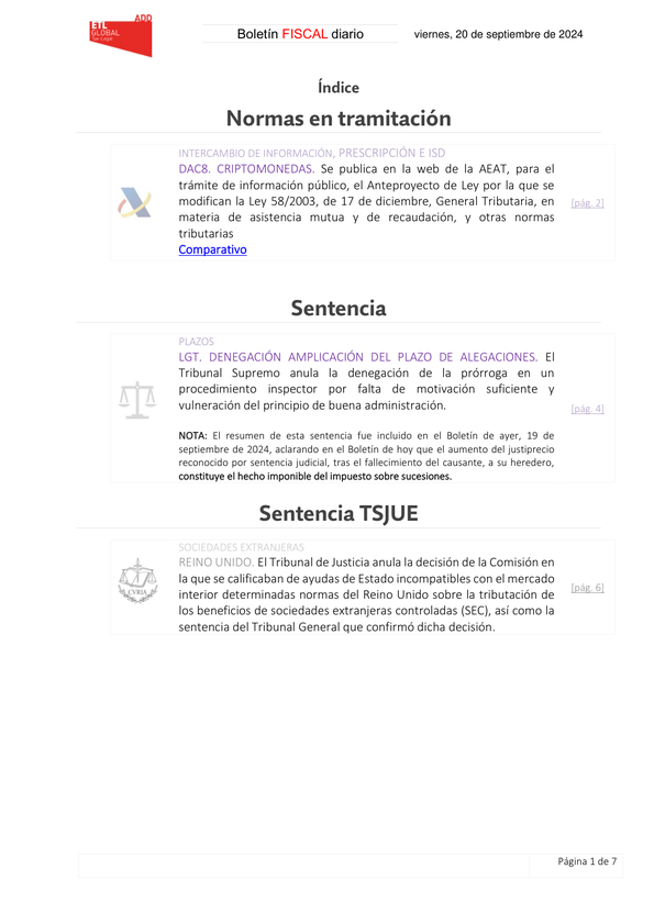Boletín fiscal 20/09/2024