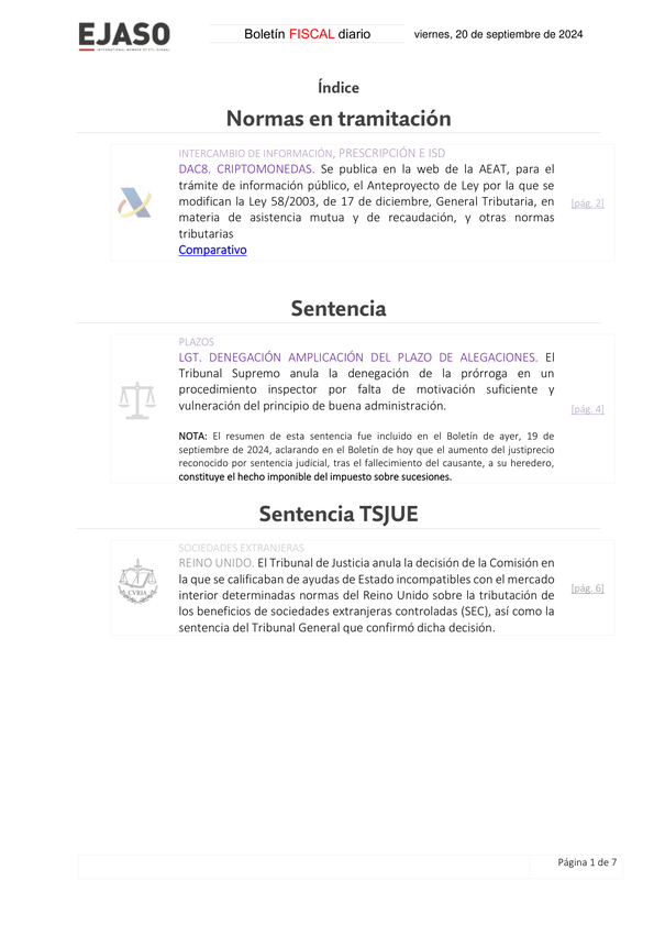 Boletín fiscal 20/09/2024