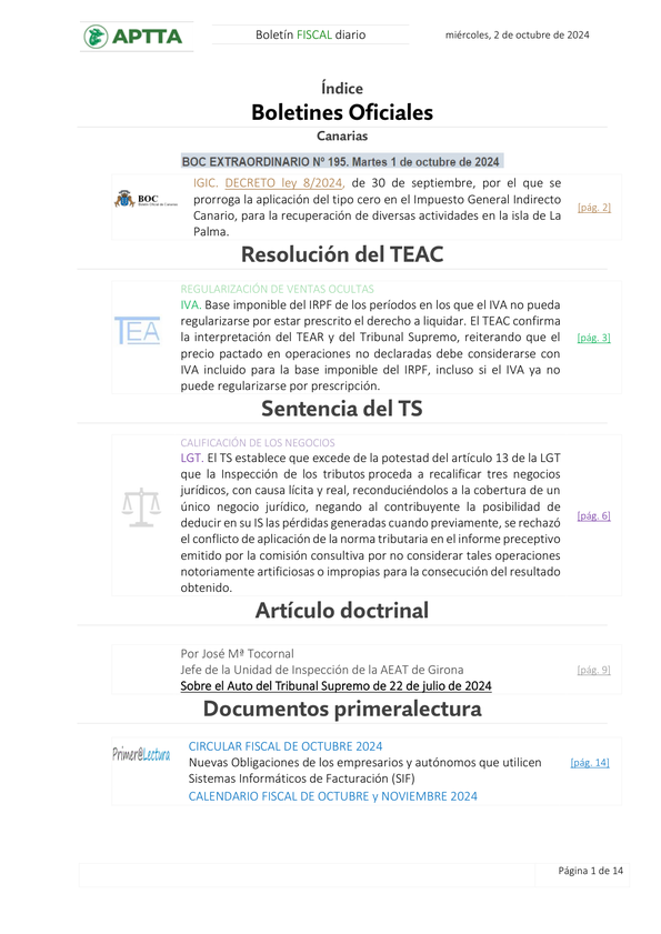 Boletín fiscal 02/10/2024