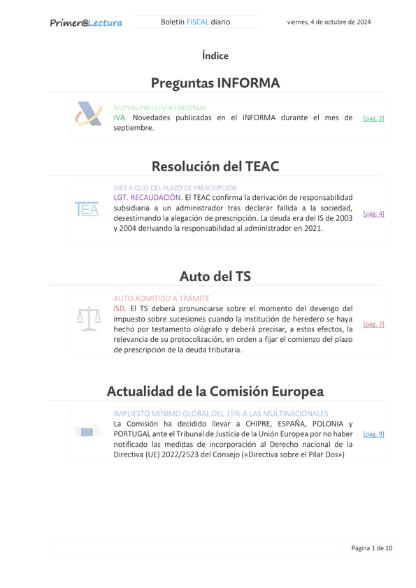Boletín fiscal 04/10/2024