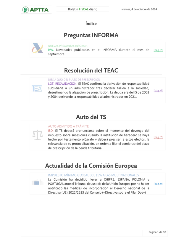 Boletín fiscal 04/10/2024
