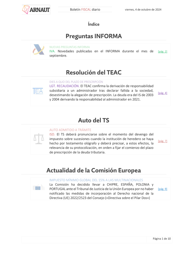 Boletín fiscal 04/10/2024