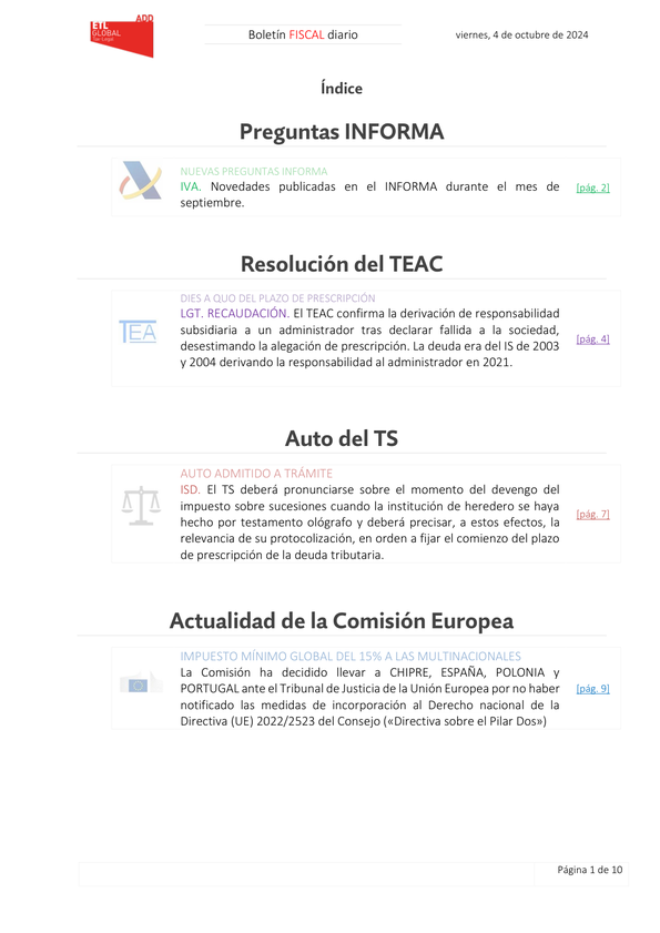 Boletín fiscal 04/10/2024
