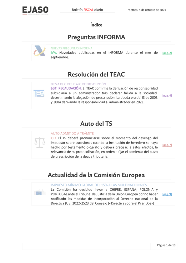 Boletín fiscal 04/10/2024