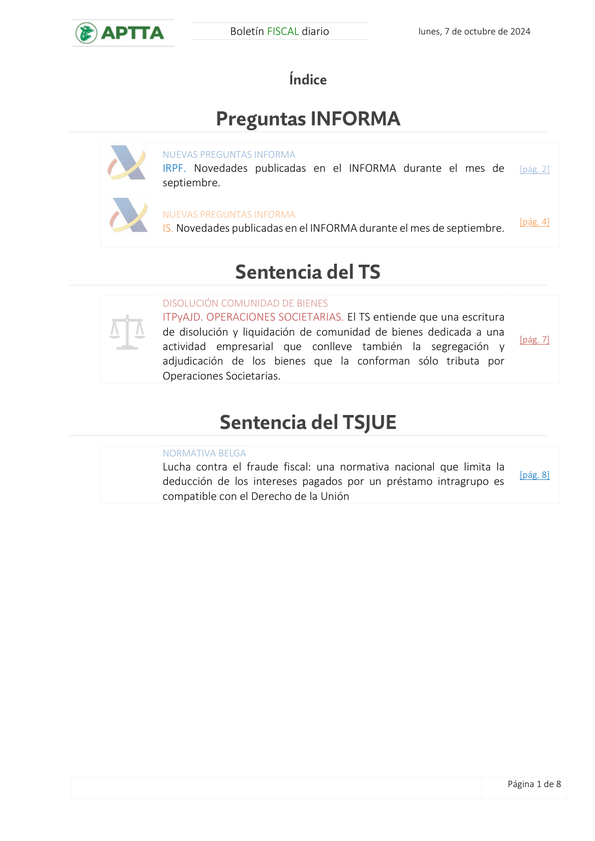Boletín fiscal 07/10/2024