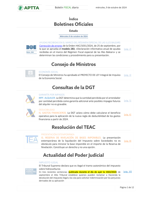 Boletín fiscal 09/10/2024