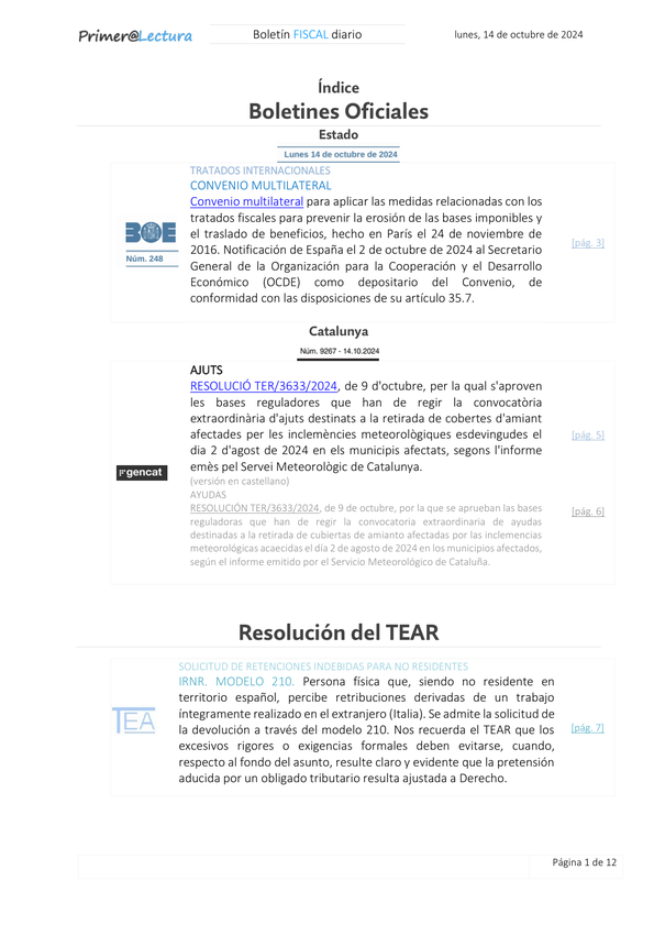 Boletín fiscal 14/10/2024