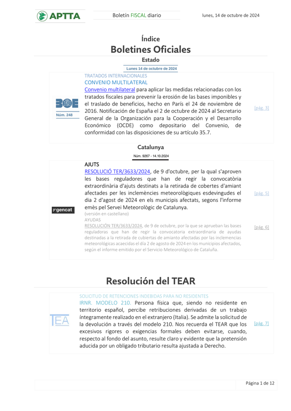 Boletín fiscal 14/10/2024