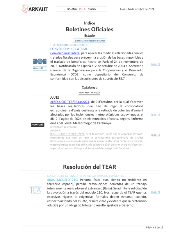 Boletín fiscal 14/10/2024
