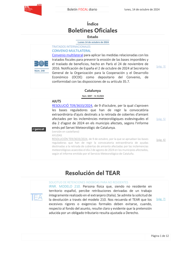 Boletín fiscal 14/10/2024