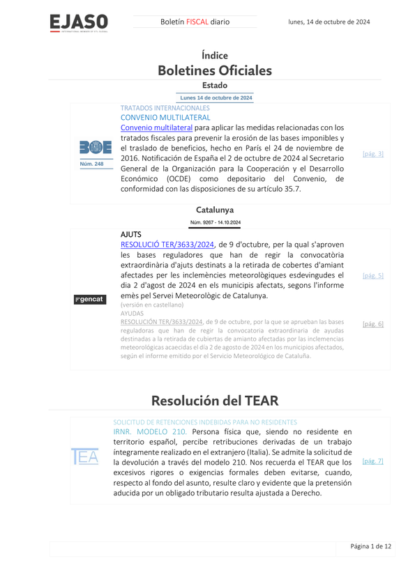 Boletín fiscal 14/10/2024