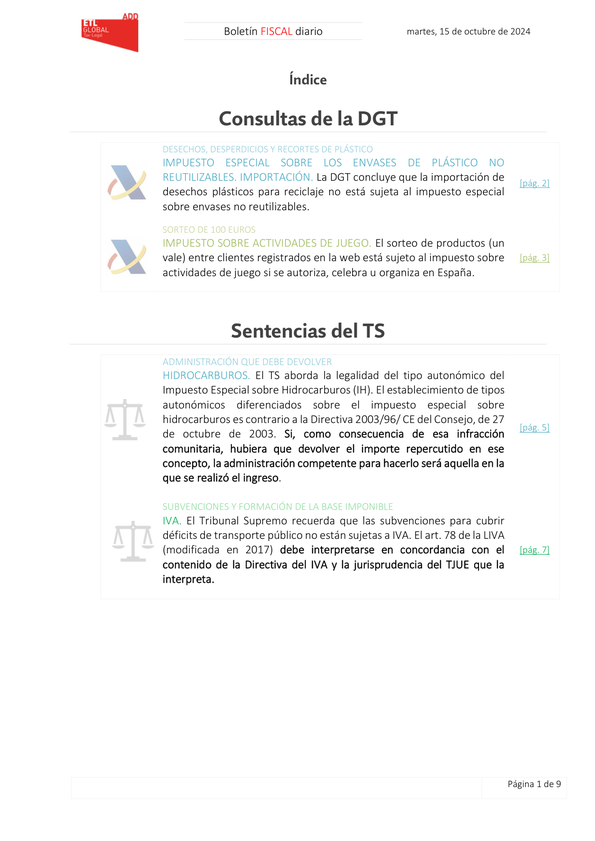 Boletín fiscal 15/10/2024