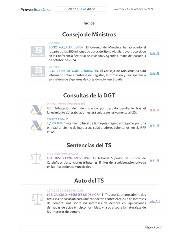 Boletín fiscal 16/10/2024