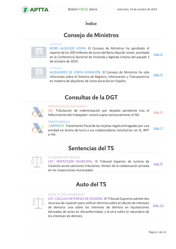 Boletín fiscal 16/10/2024
