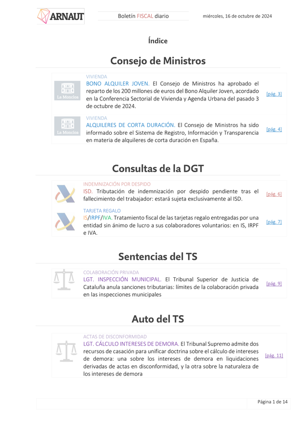 Boletín fiscal 16/10/2024