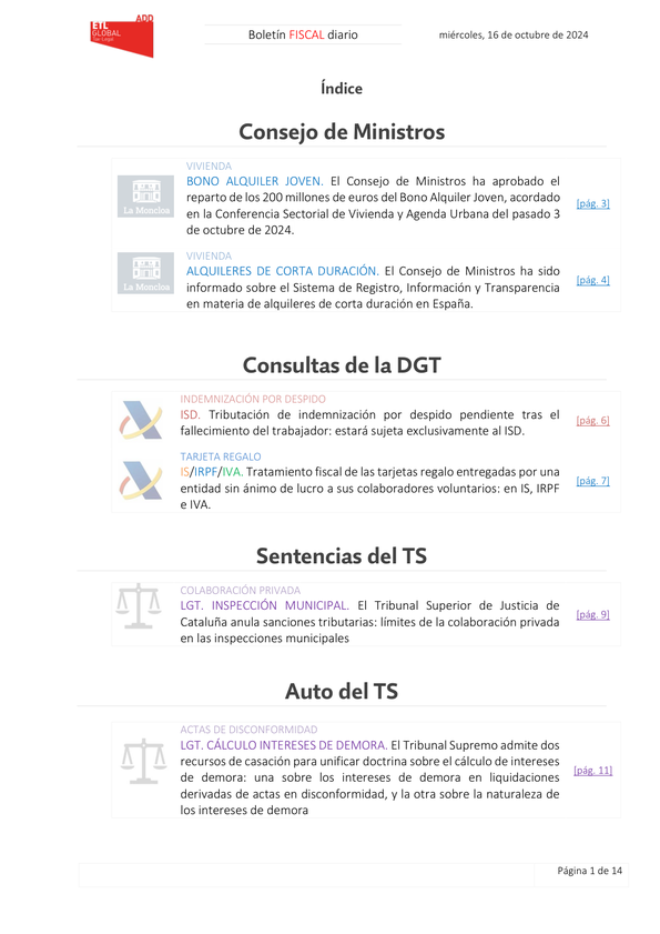 Boletín fiscal 16/10/2024