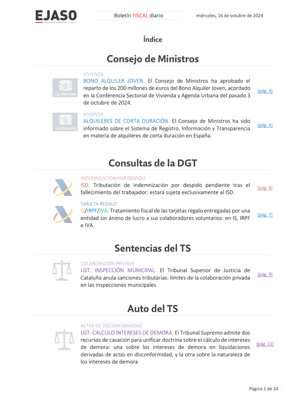 Boletín fiscal 16/10/2024