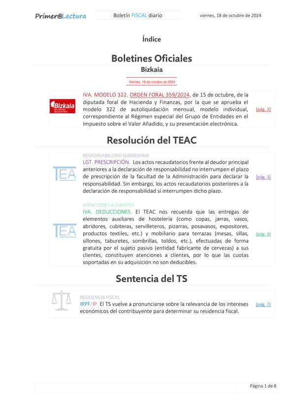 Boletín fiscal 18/10/2024