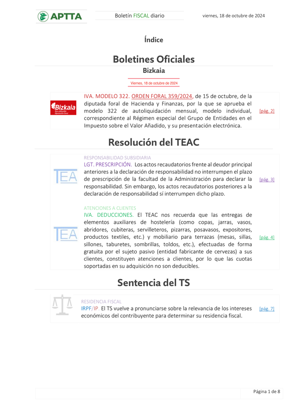 Boletín fiscal 18/10/2024