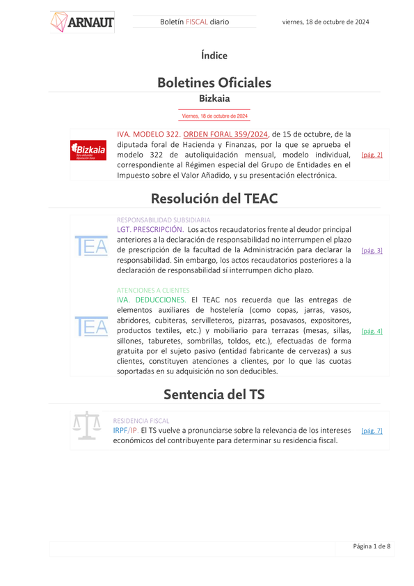Boletín fiscal 18/10/2024