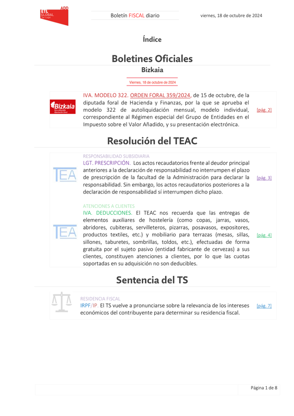 Boletín fiscal 18/10/2024