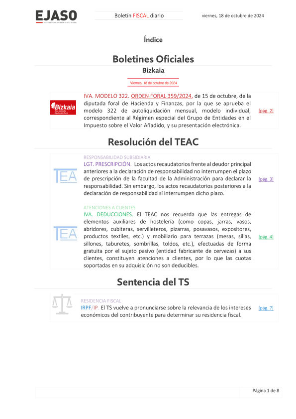 Boletín fiscal 18/10/2024