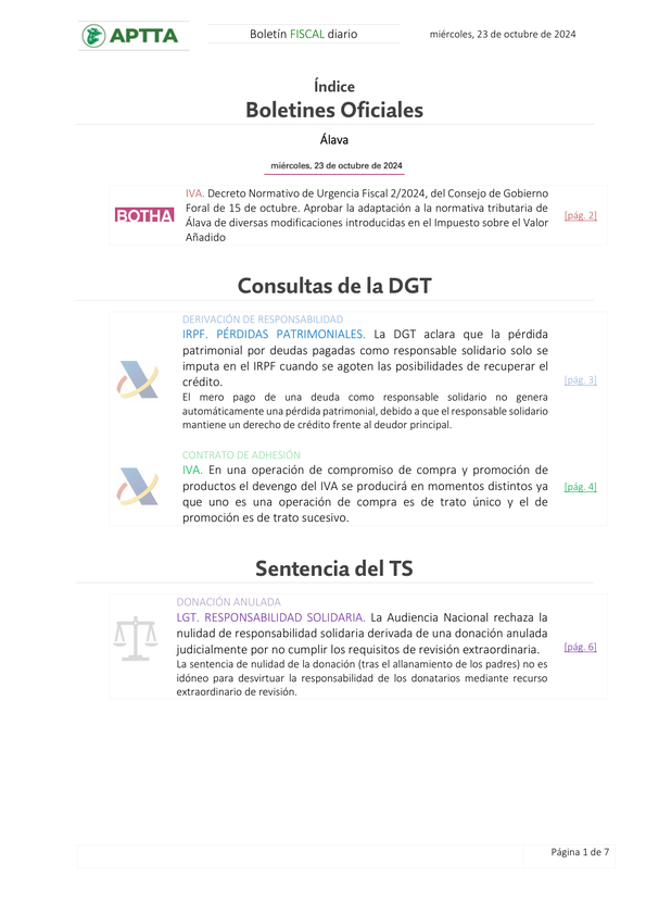 Boletín fiscal 23/10/2024