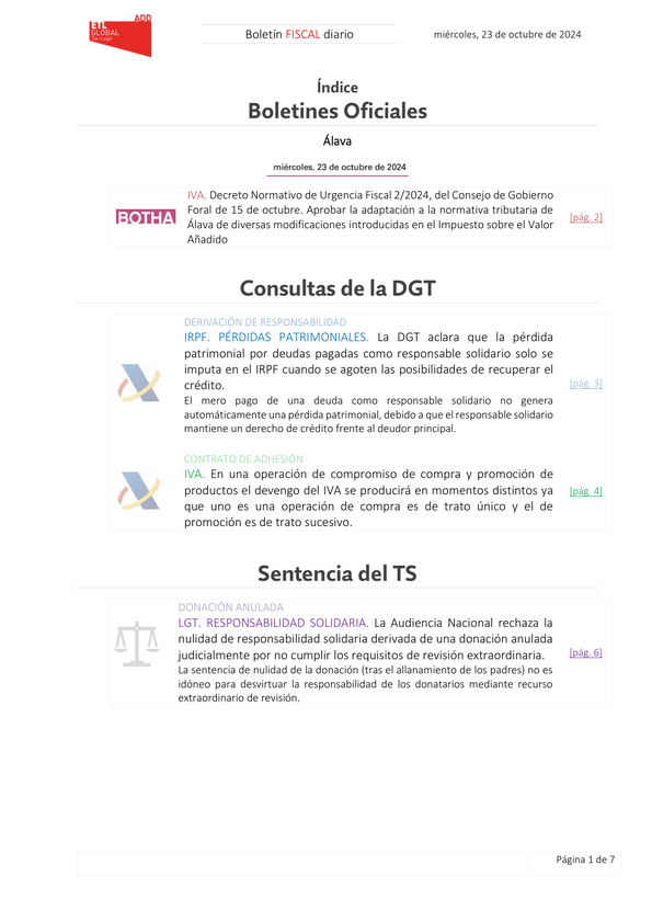 Boletín fiscal 23/10/2024