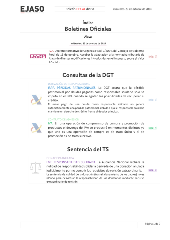 Boletín fiscal 23/10/2024