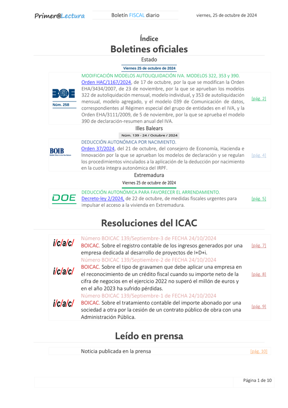 Boletín fiscal 25/10/2024