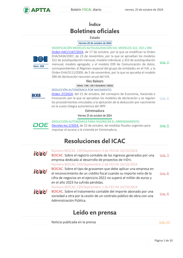 Boletín fiscal 25/10/2024