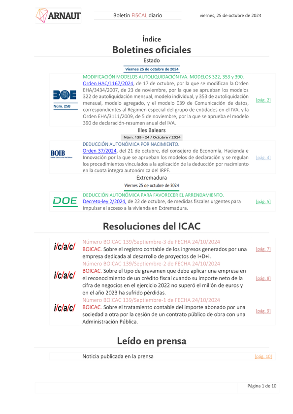Boletín fiscal 25/10/2024