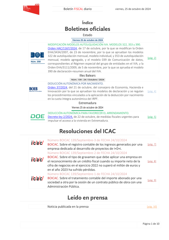 Boletín fiscal 25/10/2024