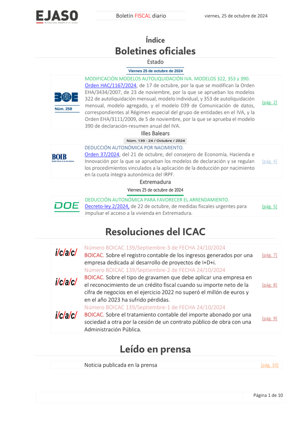 Boletín fiscal 25/10/2024