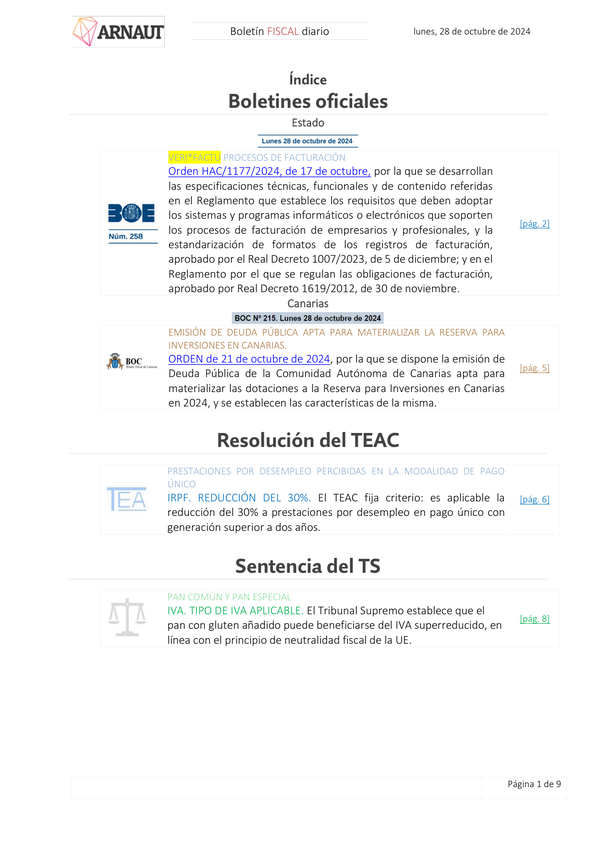 Boletín fiscal 28/10/2024